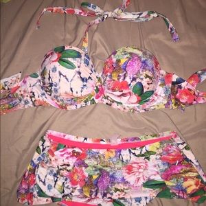 Pink floral high waisted bathing suit